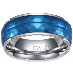 **COI Titanium Blue Silver Faceted Center Groove Step Edges Ring-8358