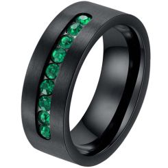 **COI Black Titanium Pipe Cut Flat Ring With Created Green Emerald/Red Ruby-8360