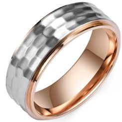 **COI Titanium Rose Silver Hammered Step Edges Ring-8364