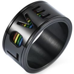 **COI Titanium Black/Silver Rainbow Color Love Ring-8365