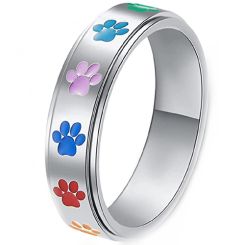 **COI Titanium Rainbow Color Paws Print Step Edges Ring-8372