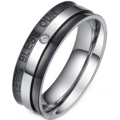 **COI Titanium Black Silver Let's Bless Our Love Ring With Cubic Zirconia-8377