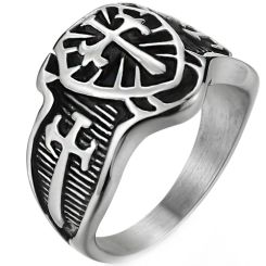 **COI Titanium Black Silver Cross Ring-8389