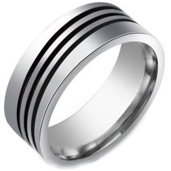 **COI Titanium Black Silver Ring With Triple Lines-8393