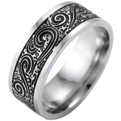 **COI Titanium Black Silver Ring With Waves-8394
