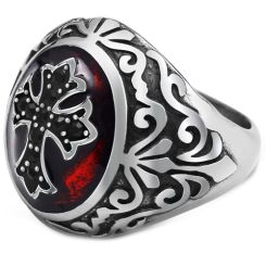 **COI Titanium Black Red Silver Cross Celtic Ring-8401