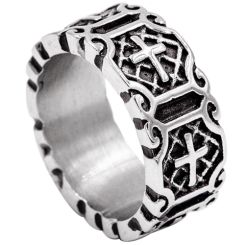**COI Titanium Black Silver Ring With Cross-8413