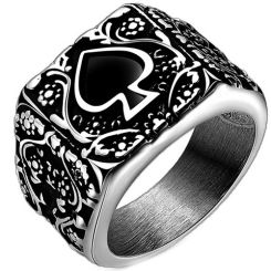 **COI Titanium Black Silver Aces of Spades Ring-8417