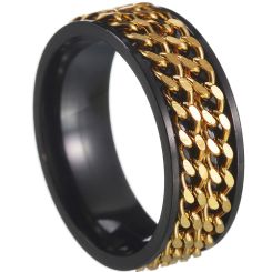 **COI Titanium Black Gold Tone Double Keychain Link Ring-8418