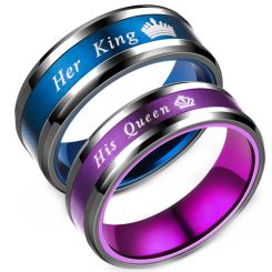 **COI Titanium Black Blue/Purple King Queen Ring With Crown-8439