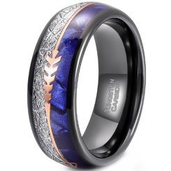 **COI Black Tungsten Carbide Meteorite Dome Court Ring With Rose Arrow-8447