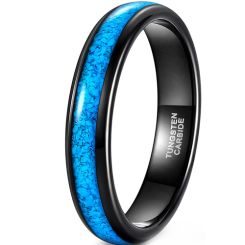 **COI Black Tungsten Carbide Dome Court Ring With Blue Opal-8458