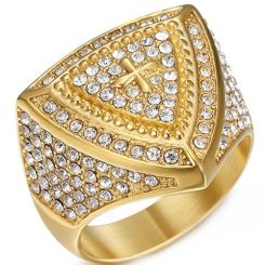 **COI Gold Tone Titanium Cross Ring With Cubic Zirconia-8460