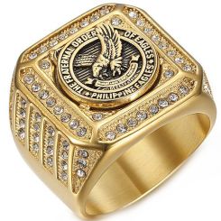 **COI Titanium Black Gold Tone Eagle Ring With Cubic Zirconia-8462