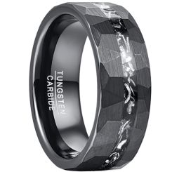 **COI Black Tungsten Carbide Hammered Ring With Meteorite-8478