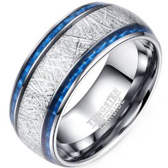 **COI Tungsten Carbide Dome Court Ring With Carbon Fiber & Meteorite-8479