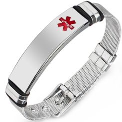COI Titanium Black Silver Medical Alert Bracelet With Steel Clasp(Length: 9.06 inches)-8509