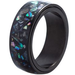 **COI Black Titanium Abalone Shell Step Edges Ring-8545