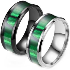 **COI Titanium Black/Silver Green Wood Beveled Edges Ring-8550