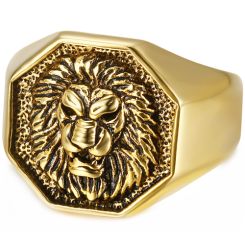 **COI Titanium Gold Tone/Silver Lion Head Ring-8555