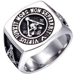 **COI Titanium Black Silver Masonic Freemason Skull Ring-8561