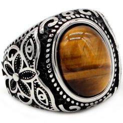 **COI Titanium Black Silver/Gold Tone Ring With Tiger Eye-8575