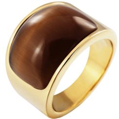 **COI Gold Tone Titanium Ring With Tiger Eye-8576