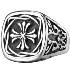 **COI Titanium Black Silver Cross Ring-8577