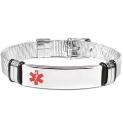 COI Titanium Silver Black Medical Alert Bracelet With Steel Clasp(Length: 8.46 inches)-8583