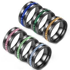 **COI Black Titanium Tire Tread Ring With Cubic Zirconia-8600