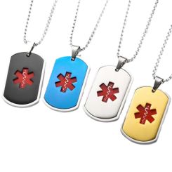 COI Titanium Silver/Gold Tone/Black/Blue Red Medical Alert Dog Tag Pendant-8618