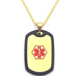 COI Titanium Red Gold Tone Medical Alert Dog Tag Pendant With Black Silicon-8619