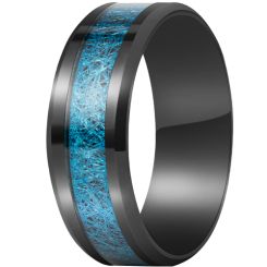 **COI Titanium Black/Gold Tone/Silver Beveled Edges Ring With Blue Meteorite-8626