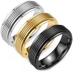 **COI Titanium Black/Gold Tone/Silver Step Edges Ring-8628