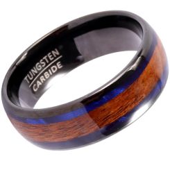 **COI Black Tungsten Carbide Abalone Shell & Wood Dome Court Ring-8630