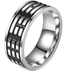 **COI Titanium Black Silver Pipe Cut Flat Ring-8633