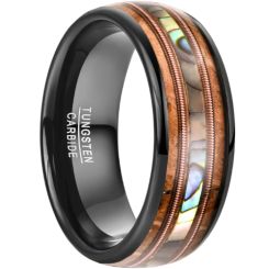 **COI Black Tungsten Carbide Dome Court Ring With Abalone Shell & Wood-8641