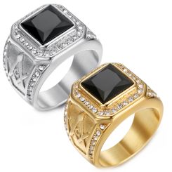 **COI Titanium Gold Tone/Silver Masonic Freemason Ring-8648AA