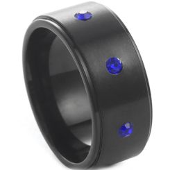 **COI Titanium Black/Gold Tone Step Edges Ring-8659AA