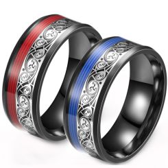 **COI Titanium Black Silver Red/Blue Celtic Ring-8665AA