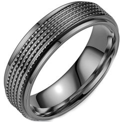 **COI Titanium Black/Gold Tone/Silver Step Edges Ring-8675AA