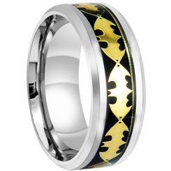 **COI Titanium Gold Tone/Silver Bat Man Beveled Edges Ring-8677AA