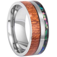**COI Titanium Black/Gold Tone/Silver/Rose Ring With Abalone Shell & Wood-8678AA