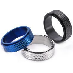 **COI Titanium Black/Blue/Silver Faceted Step Edges Ring-8682AA