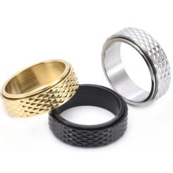 **COI Titanium Black/Gold Tone/Silver Faceted Step Edges Ring-8686AA