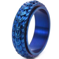 **COI Titanium Black/Gold Tone/Blue/Silver Step Edges Ring-8687AA