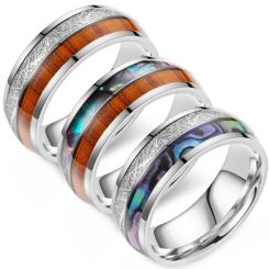 **COI Titanium Dome Court Ring With Wood/Meteorite/Abalone Shell-8712
