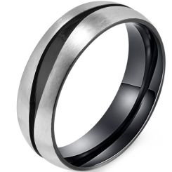 **COI Titanium Black/Gold Tone Silver Groove Ring-8714