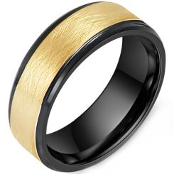 **COI Titanium Black Gold Tone Sandblasted Beveled Edges Ring-8731