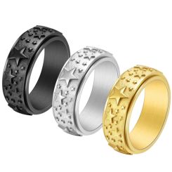 **COI Titanium Black/Gold Tone/Silver Step Edges Ring With Stars-8741